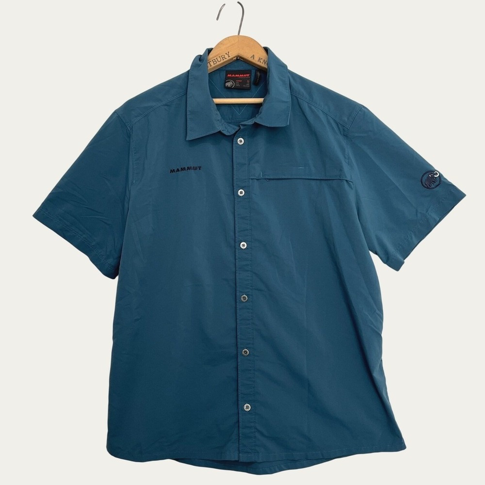Mammut Mens XL Short‎ Sleeve Hiking Shirt Blue Technical Button Up 1030-02530